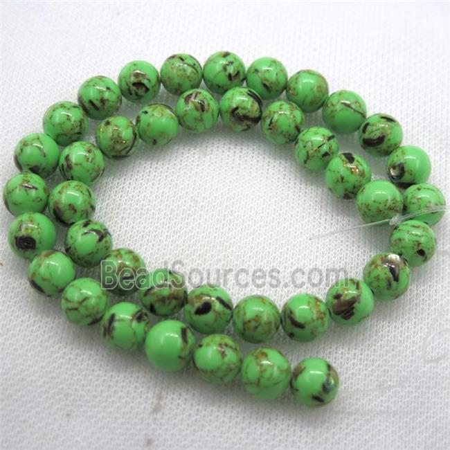 green synthetic turquoise beads with shelled, round