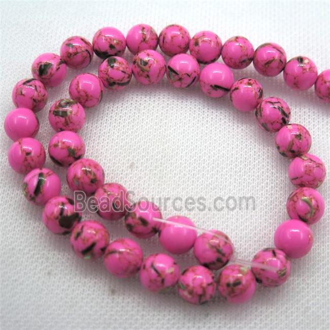 hotpink synthetic turquoise beads with shelled, round