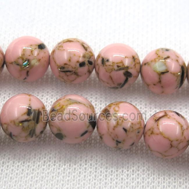 pink synthetic turquoise beads with shelled, round