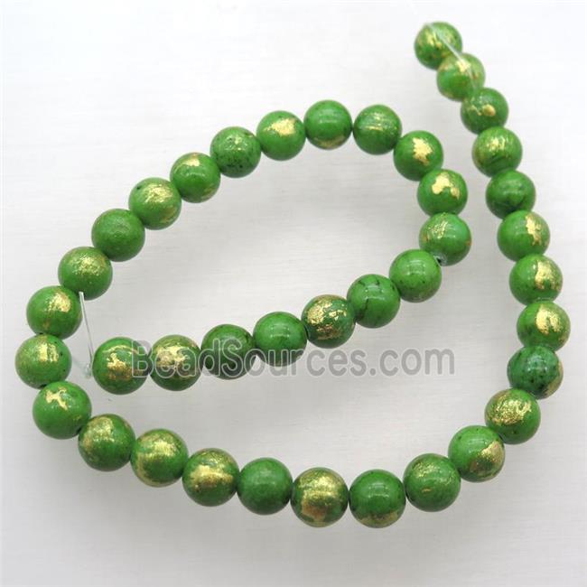 olive JinShan Jade beads with gold foil, round