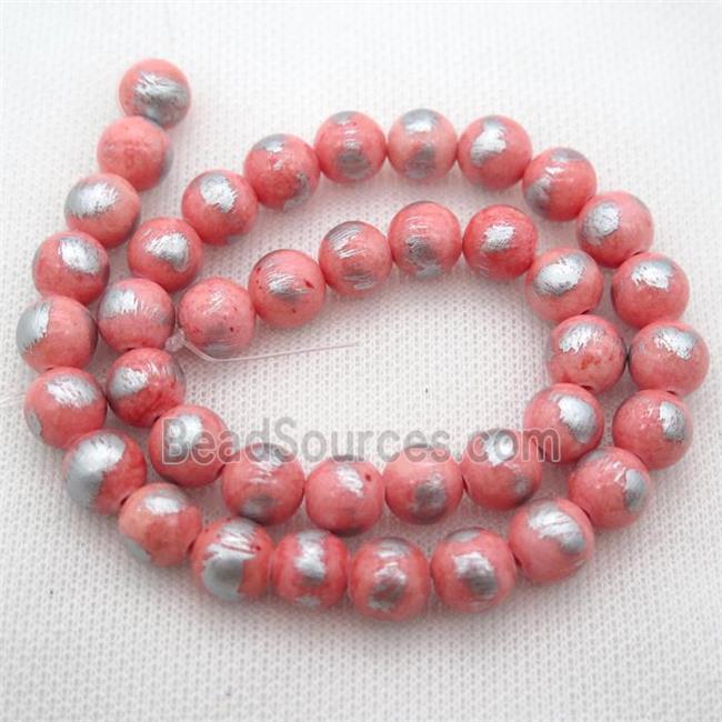 round pink Silvery Jade Beads