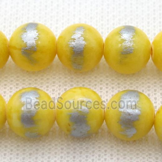 round yellow Silvery Jade Beads