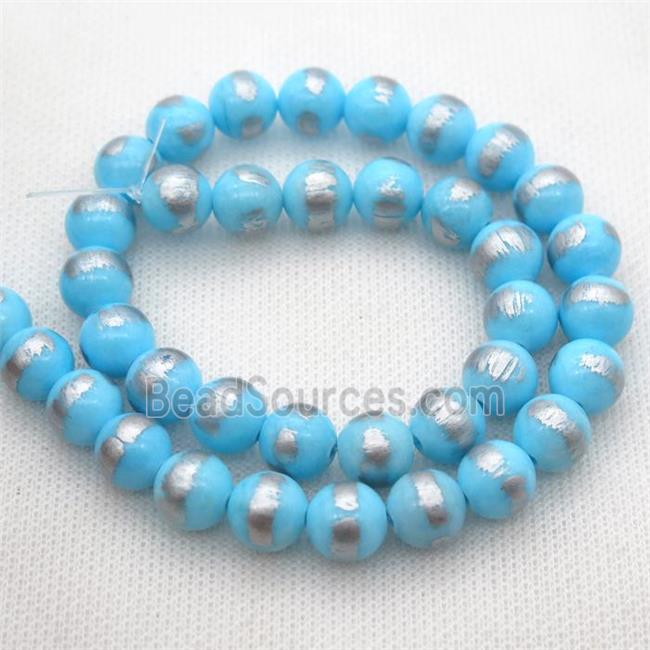 round aqua Silvery Jade Beads