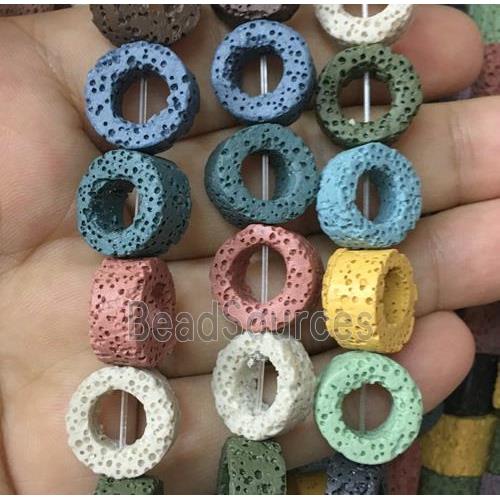 Lava stone beads, circle, mixed color