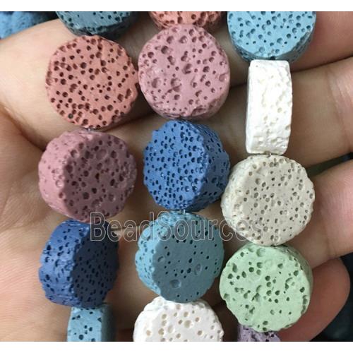 Lava stone beads, button coin, mixed color