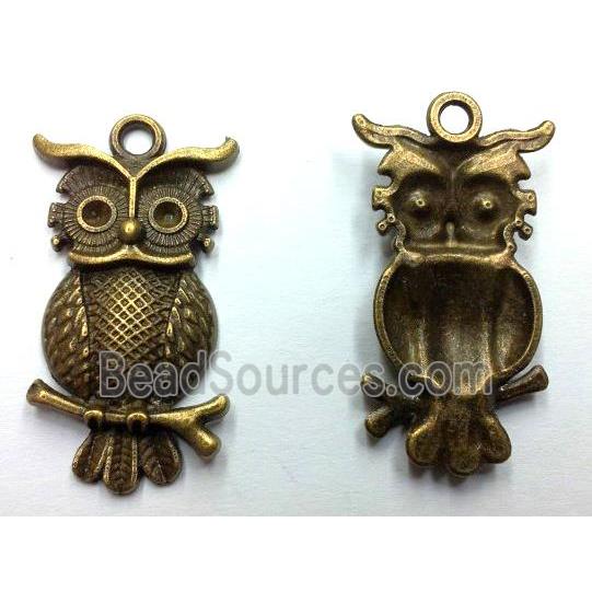 Tibetan silver owl pendant, non-nickel, bronze