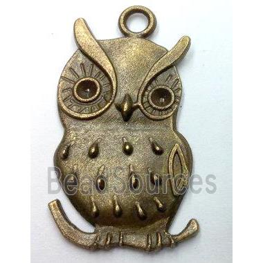 Tibetan silver owl pendant, non-nickel, bronze