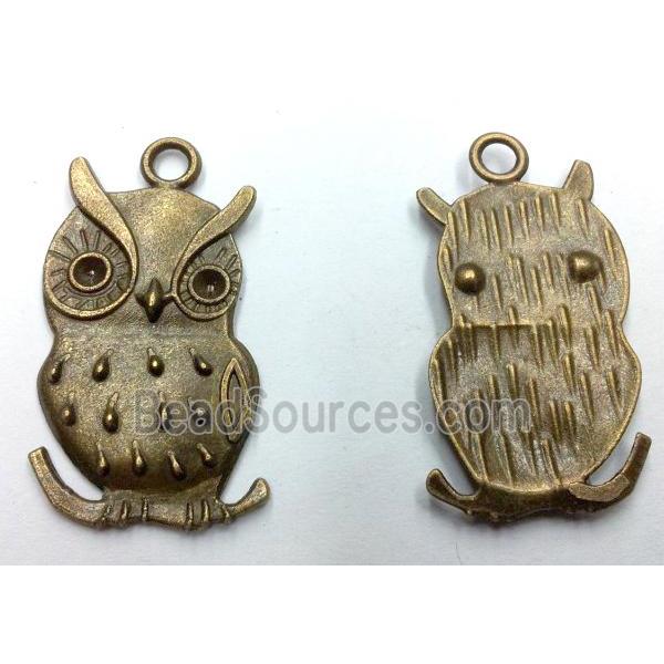 Tibetan silver owl pendant, non-nickel, bronze