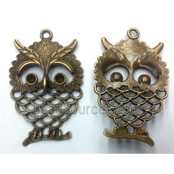 Tibetan silver owl pendant, non-nickel, bronze