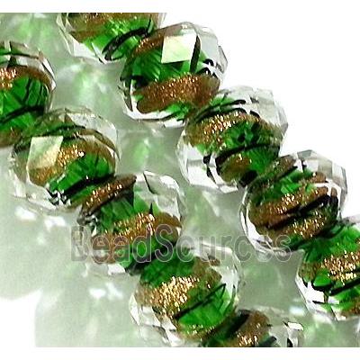 lampwork glass bead, faceted wheel, green