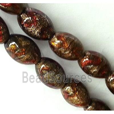 lampwork glass bead, rice-shape, red