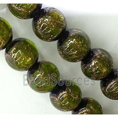 lampwork glass bead, round, green