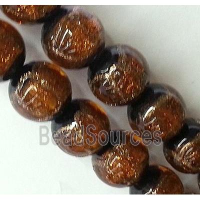 lampwork glass beads, round, gold