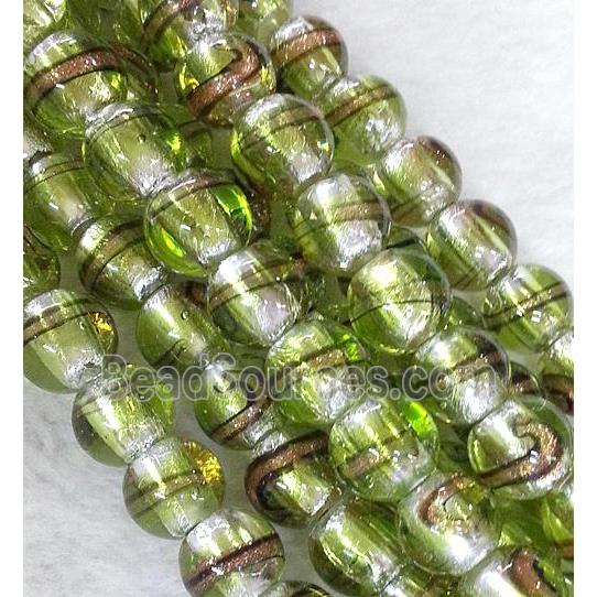 lampwork bead within silver foil and stripe, round