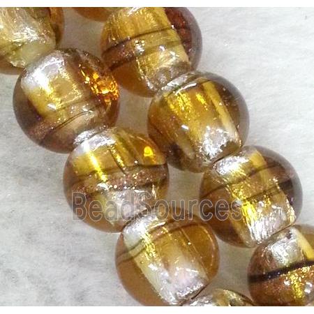 lampwork bead within silver foil and stripe, round