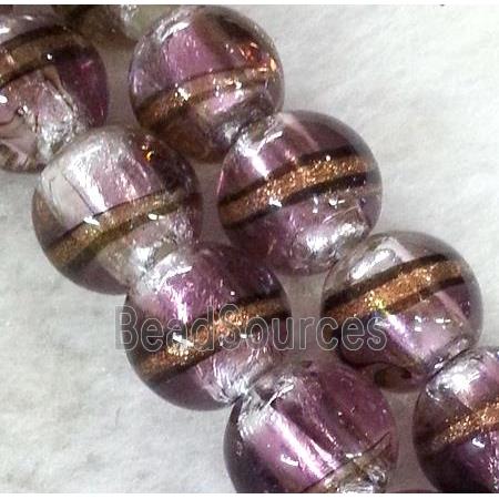 lampwork bead within silver foil and stripe, round