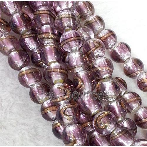 lampwork bead within silver foil and stripe, round