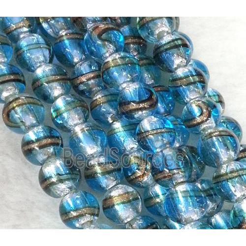 lampwork bead within silver foil and stripe, round