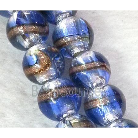 lampwork bead within silver foil and stripe, round