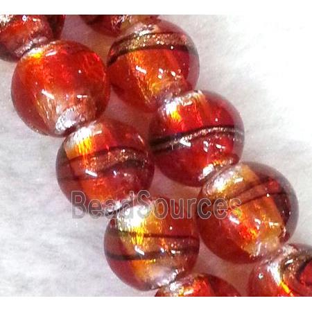 lampwork bead within silver foil and stripe, round