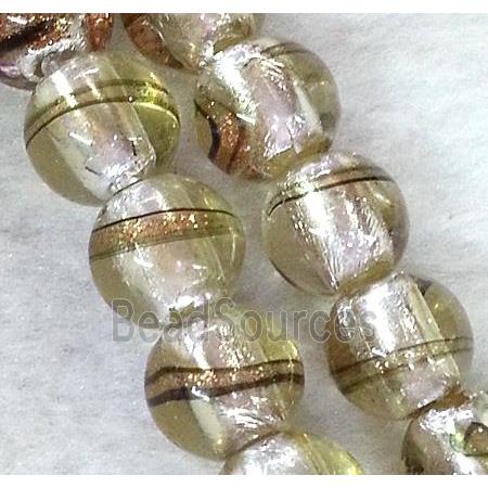 lampwork bead within silver foil and stripe, round