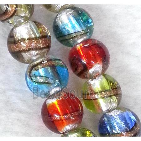 lampwork bead within silver foil and stripe, round