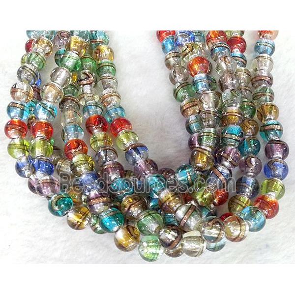 lampwork bead within silver foil and stripe, round