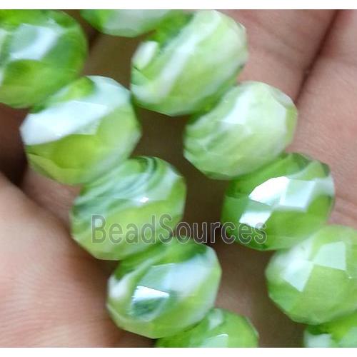 lampwork beads, faceted rondelle, green