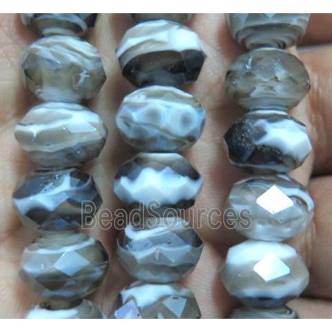 lampwork bead, faceted rondelle, grey