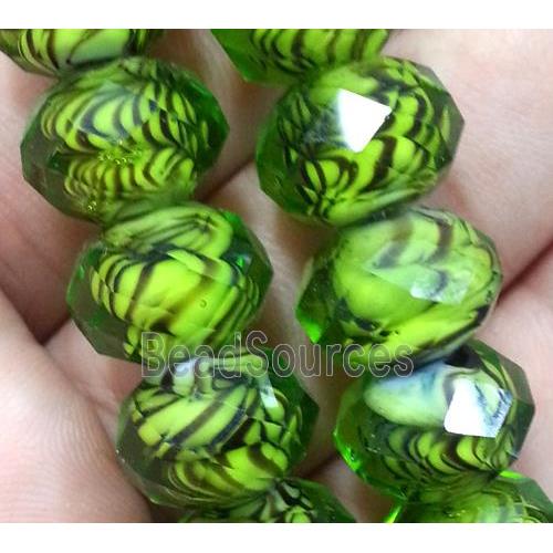 lampwork beads, faceted rondelle, green