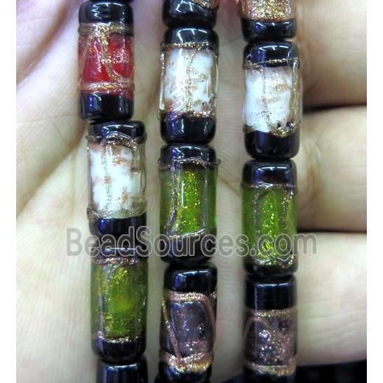 lampwork bead, tube, mixed color