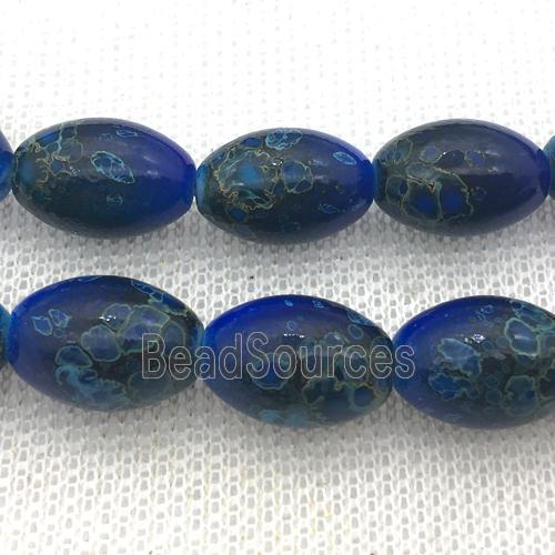 blue Lampwork Glass rice Beads with painted