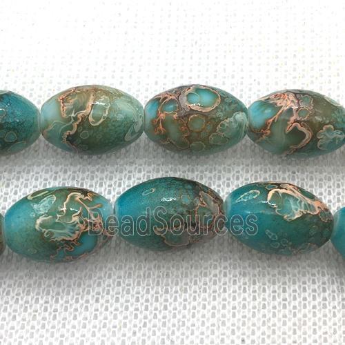 blue Lampwork Glass rice Beads with painted