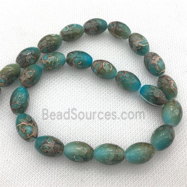 blue Lampwork Glass rice Beads with painted