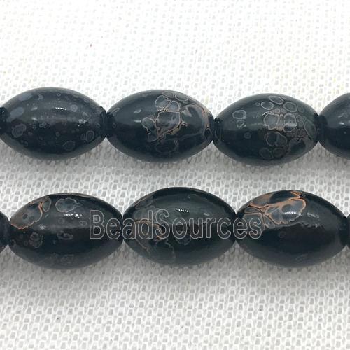 black Lampwork Glass Beads with painted, rice