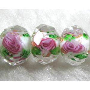 Lampwork Glass bead, faceted wheel, flower, white