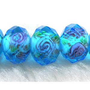 Lampwork Glass bead, faceted wheel, flower