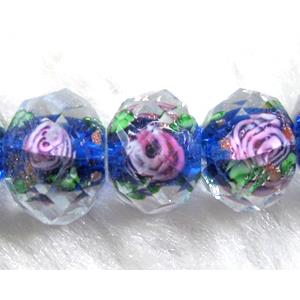 Lampwork Glass bead, faceted wheel, flower, blue