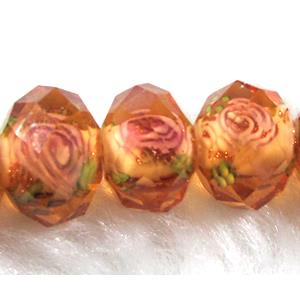 Lampwork Glass bead, faceted wheel, flower, orange