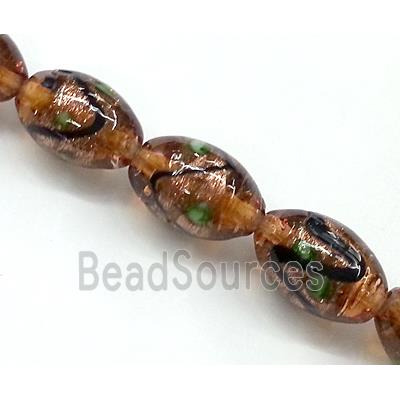 glass lampwork beads with goldsand, barrel, coffee