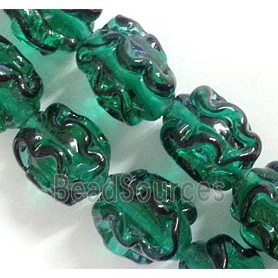 Lampwork Glass beads peacock green