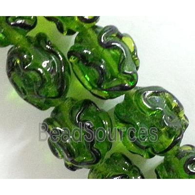 Lampwork Glass bead with stripe, barrel, olive