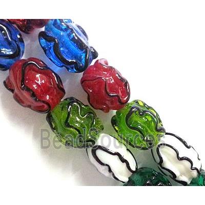 Lampwork Glass bead with stripe, barrel, mixed color