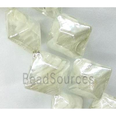 Plated Lampwork glass bead, square, white