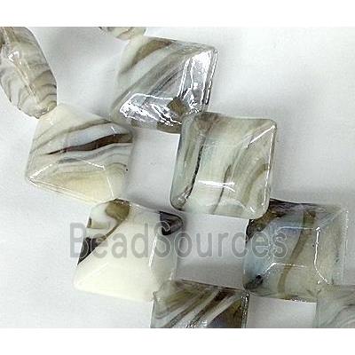 Plated Lampwork glass bead, square, grey