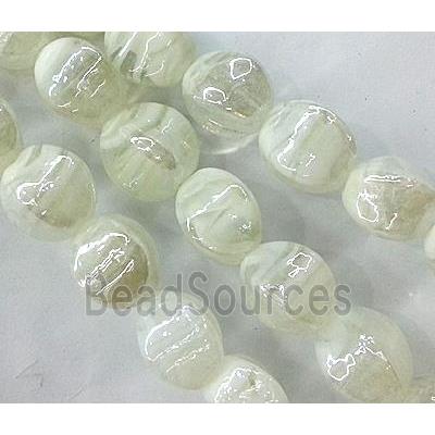 plated Lampwork glass bead, white