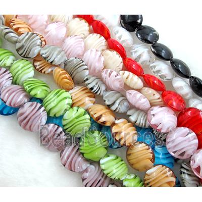 lampwork glass beads, flat-round, swirl line, mixed color