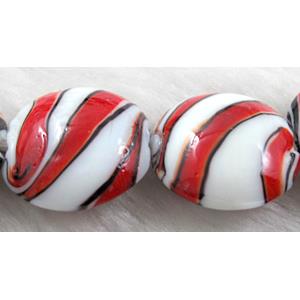 zebra lampwork glass beads, flat-round, red