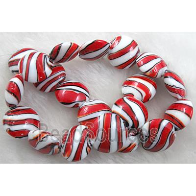 zebra lampwork glass beads, flat-round, red