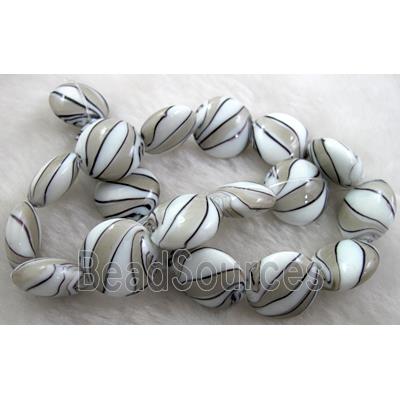 zebra lampwork glass beads, flat-round, grey